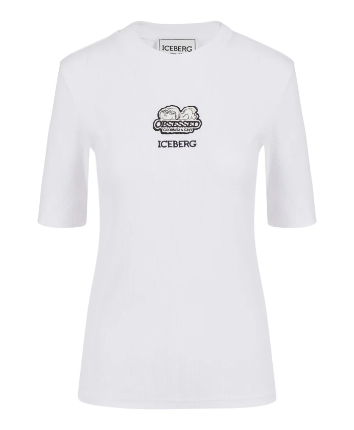 

Облегающая ребристая футболка с нашивкой Снупи и вышитым логотипом. Iceberg, белый