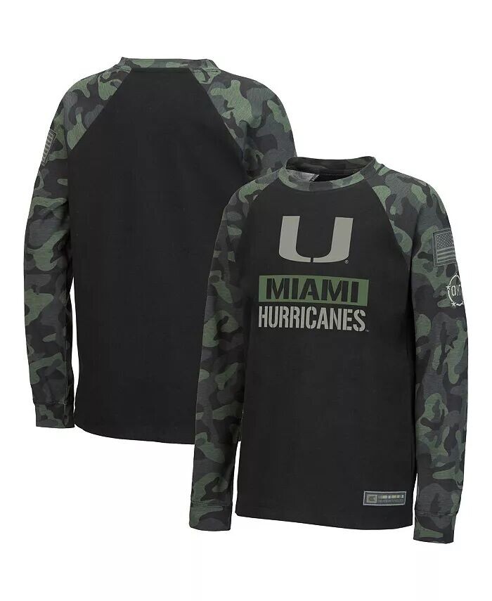 

Черная камуфляжная футболка Big Boys Miami Hurricanes OHT в стиле милитари с надписью реглан и длинными рукавами Colosseum