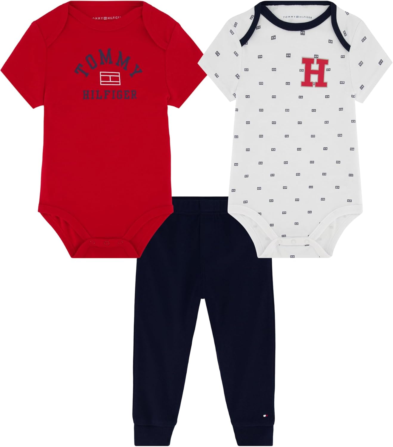 

Tommy Hilfiger baby-boys 2 боди и комплект брюк, Red/Bright White Print/Navy Blazer