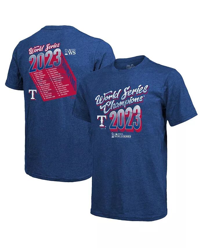 

Футболка мужская Threads Royal Texas Rangers 2023 World Series Champions Life Of The Party Tri-Blend Roster Majestic