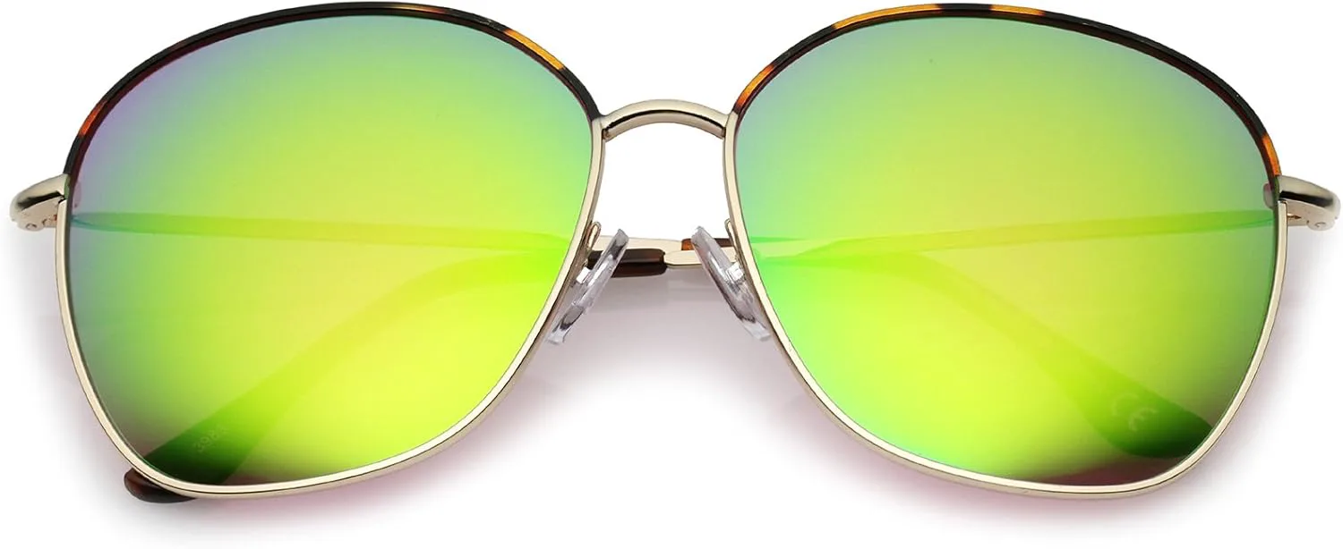 

Солнцезащитные очки zeroUV Mod Oversize с двухцветной металлической оправой, тонкими дужками и квадратной формой, диаметр линз 61 мм, Tortoise-gold / Green Mirror