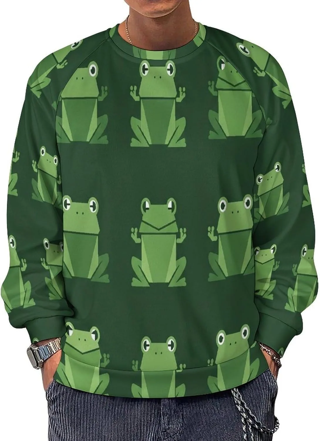 

Толстовка с принтом Cartoon Crocodile, Crewneck Pullover для мужчин (Big & Tall)