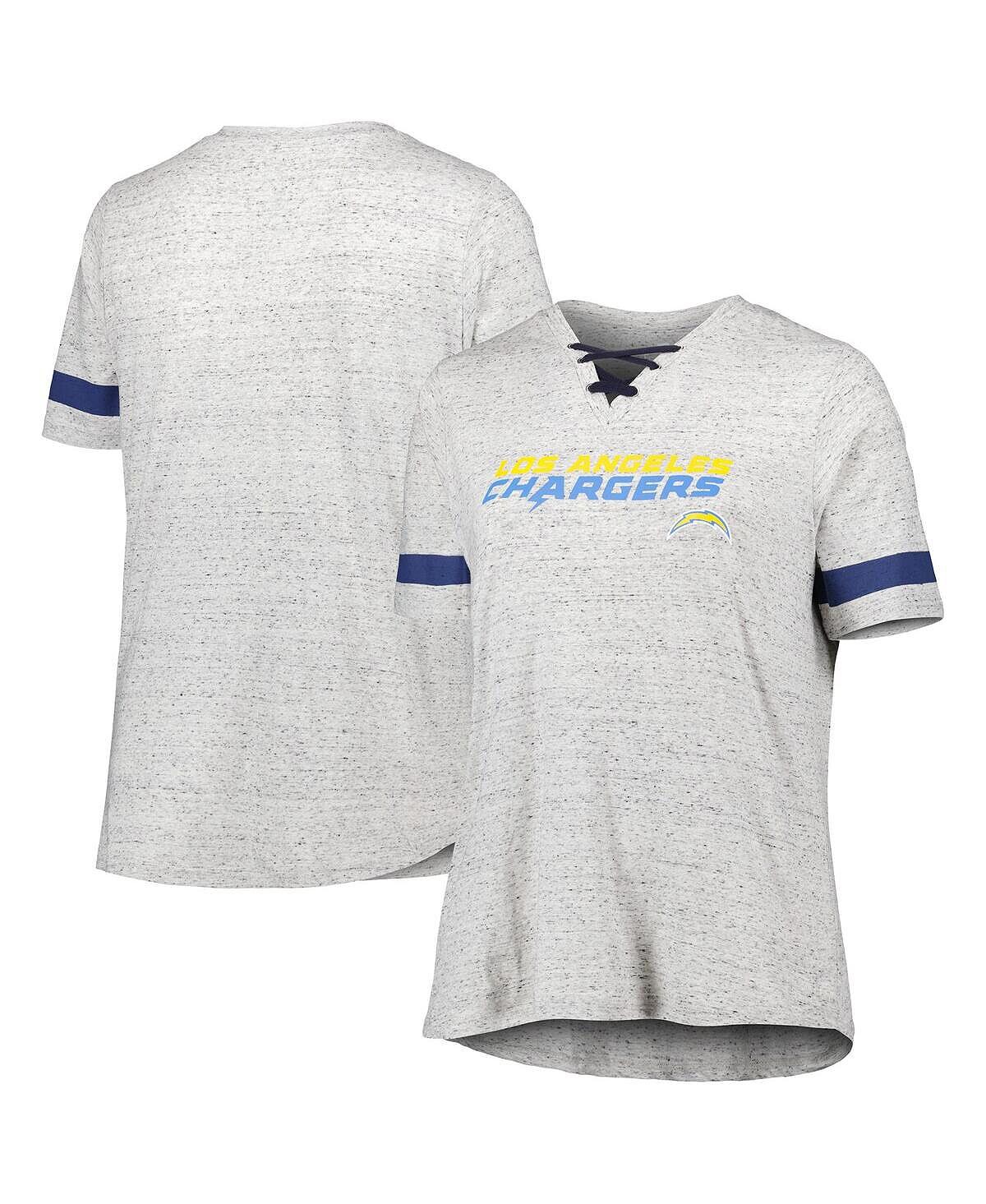 

Женская футболка серого цвета с v-образным вырезом на шнуровке Los Angeles Chargers Plus размера Profile, Серый, Женская футболка серого цвета с v-образным вырезом на шнуровке Los Angeles Chargers Plus размера Profile