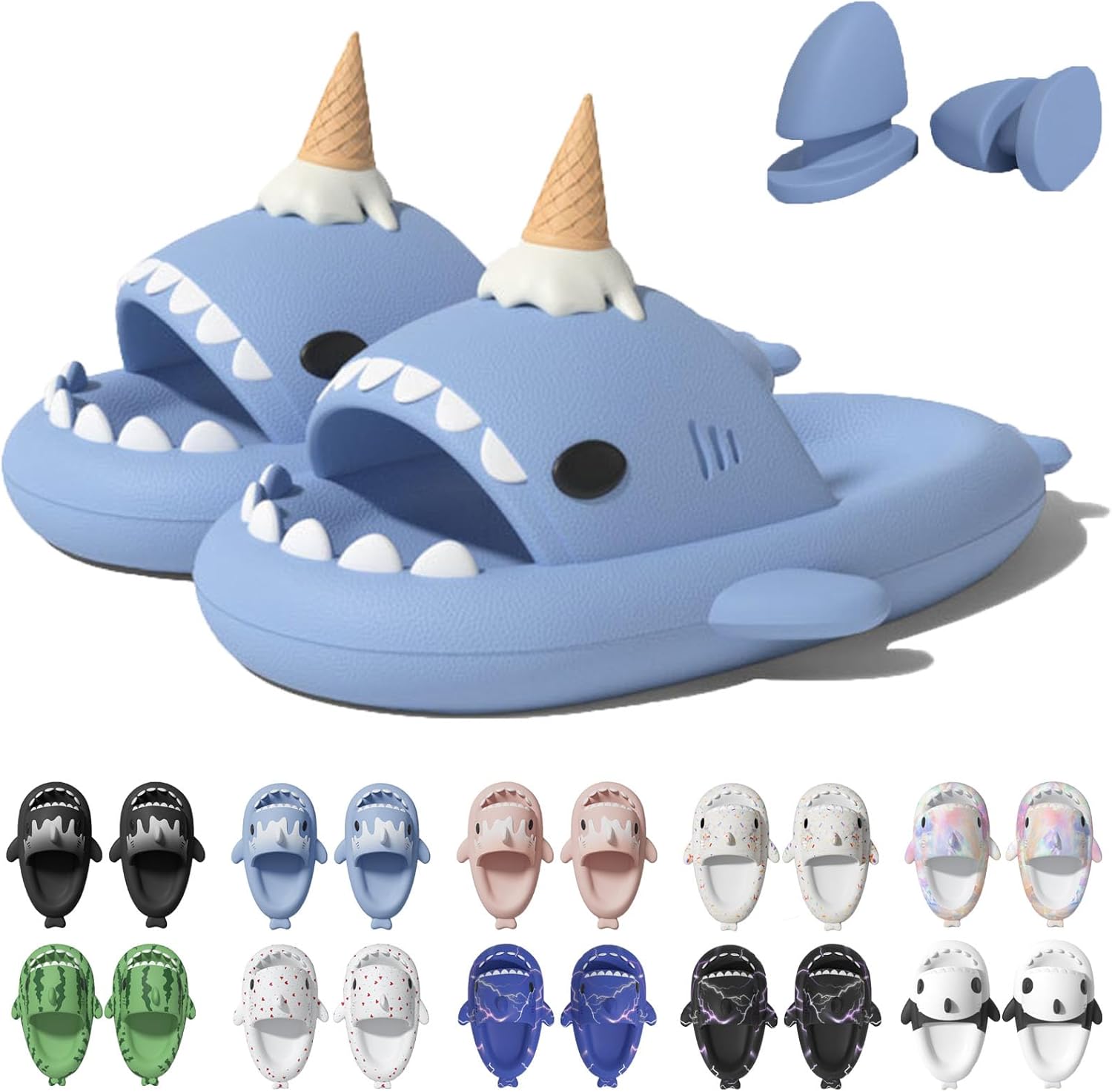 

Сланцы Jfxgjuv Ice Cream с акулой, сланцы с 3D забавными плавниками, унисекс сланцы с облаками и акулой, ЭВА сланцы с открытым носком для душа, бассейна, пляжа, синий