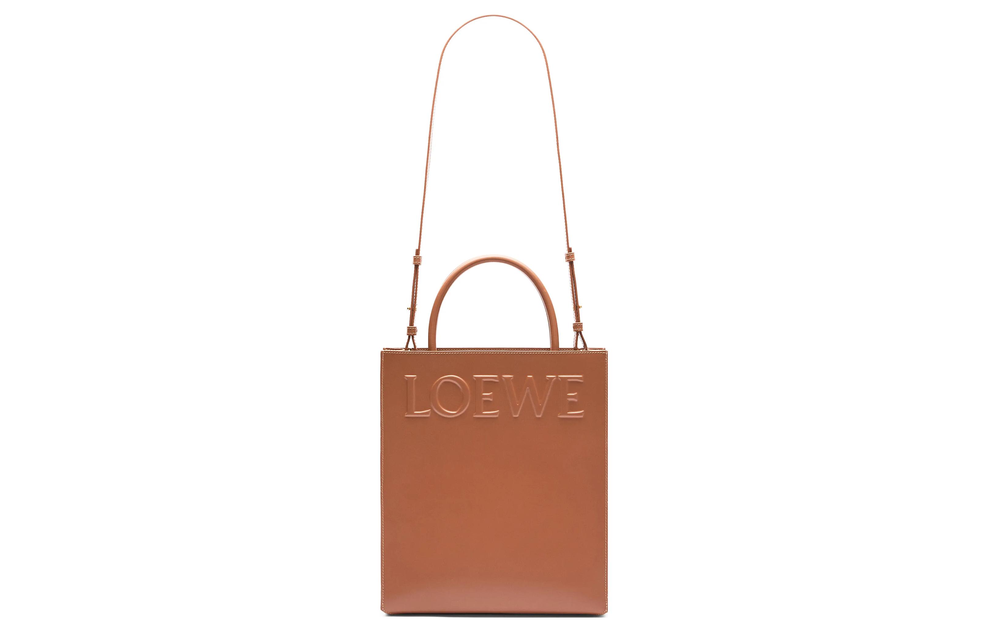 LOEWE Глянцевая кожаная сумка-шоппер через плечо кроссбоди женская коричневая — фото 4
