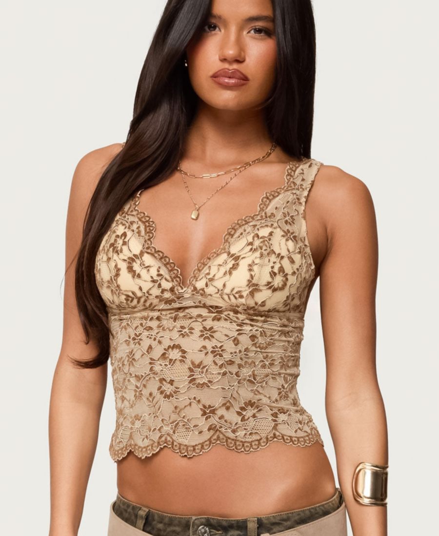 

Женская кружевная бархатная блузка Araura с цветочным принтом Edikted, Brown