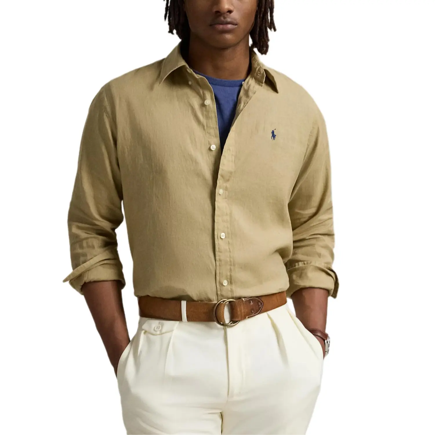 Рубашка с вышитой лошадкой Cotton blend Polo Ralph Lauren, бежевый — фото 4