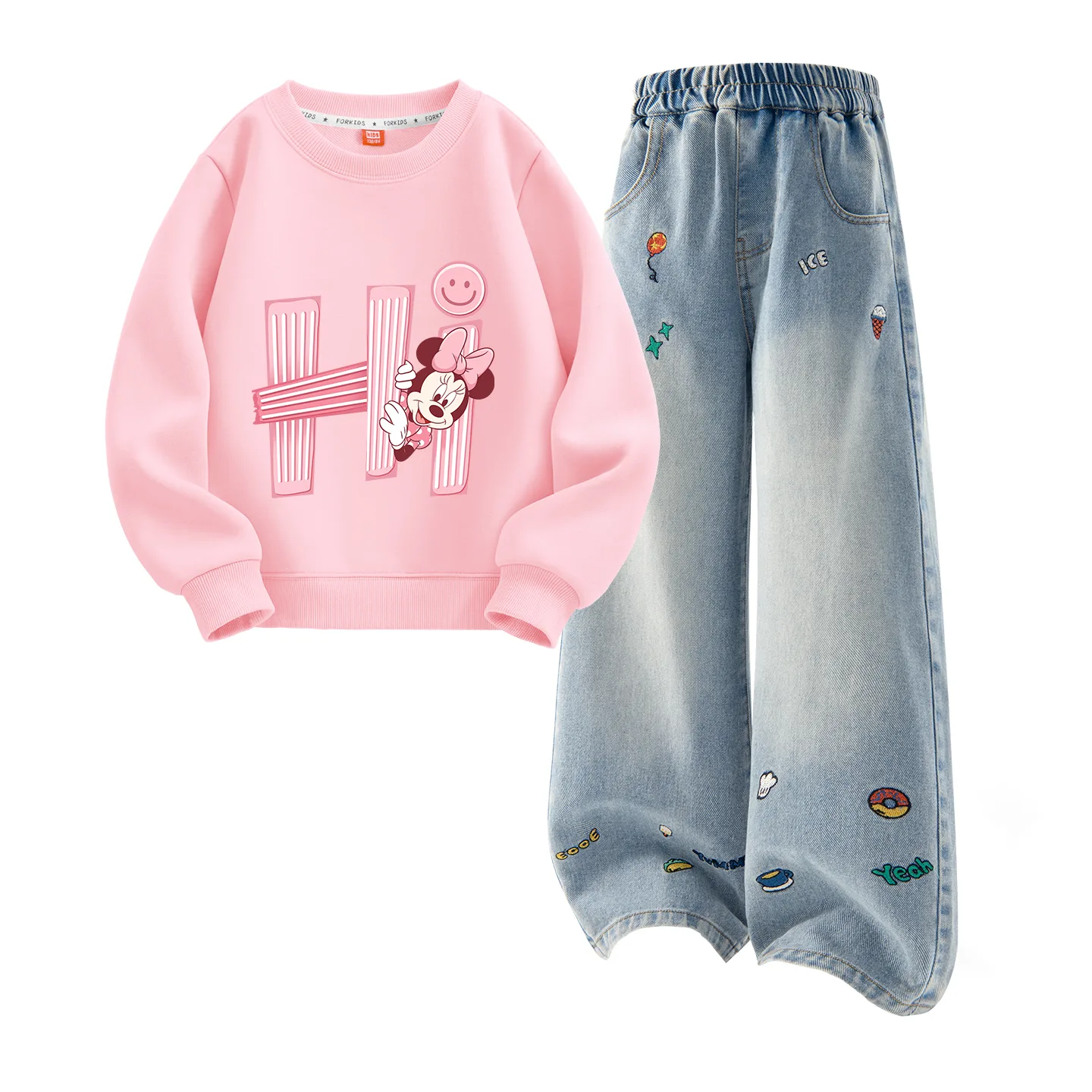 Детская повседневная спортивная футболка с круглым вырезом Disney, Dini Knot K Taro Purple+Solid Color Denim Blue — фото 4