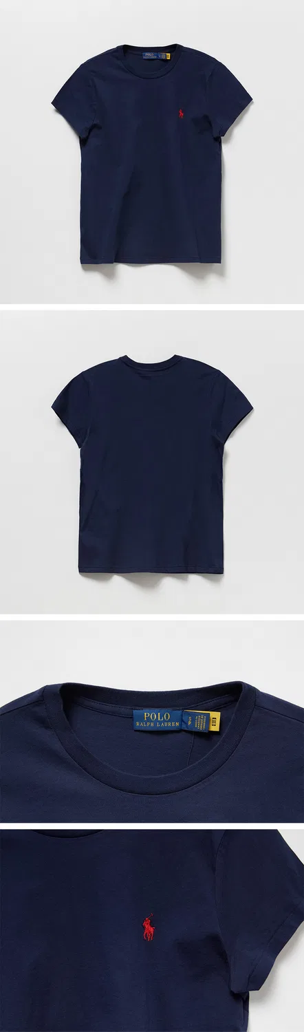 Женская хлопковая футболка с круглым вырезом, тёмно-синяя, от Polo Ralph Lauren — фото 3