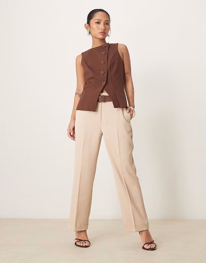 

ASOS DESIGN Petite узкие прямые брюки с поясом в каменном цвете