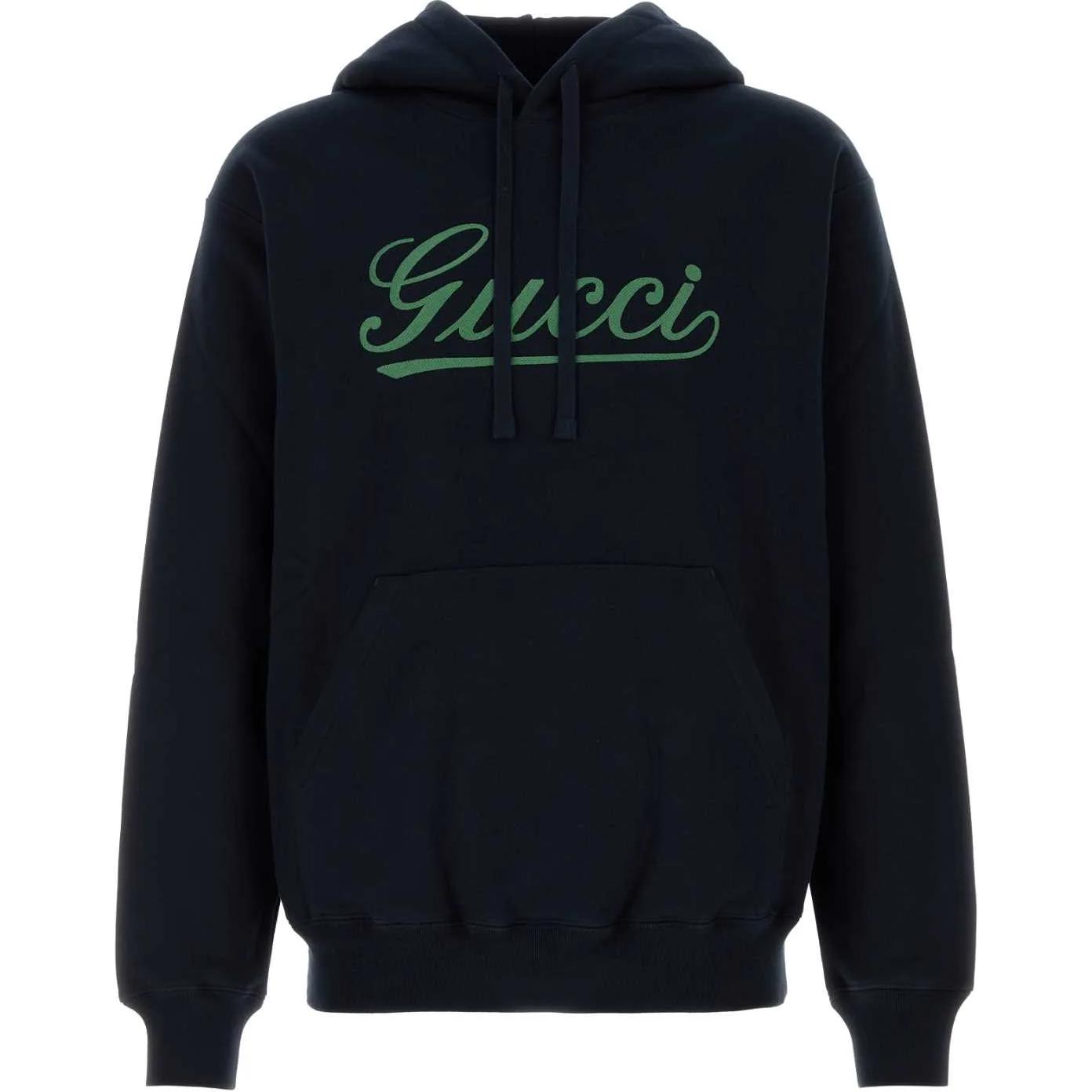 Логотип худи с детализированными шнурками GUCCI, темно-синий — фото 3