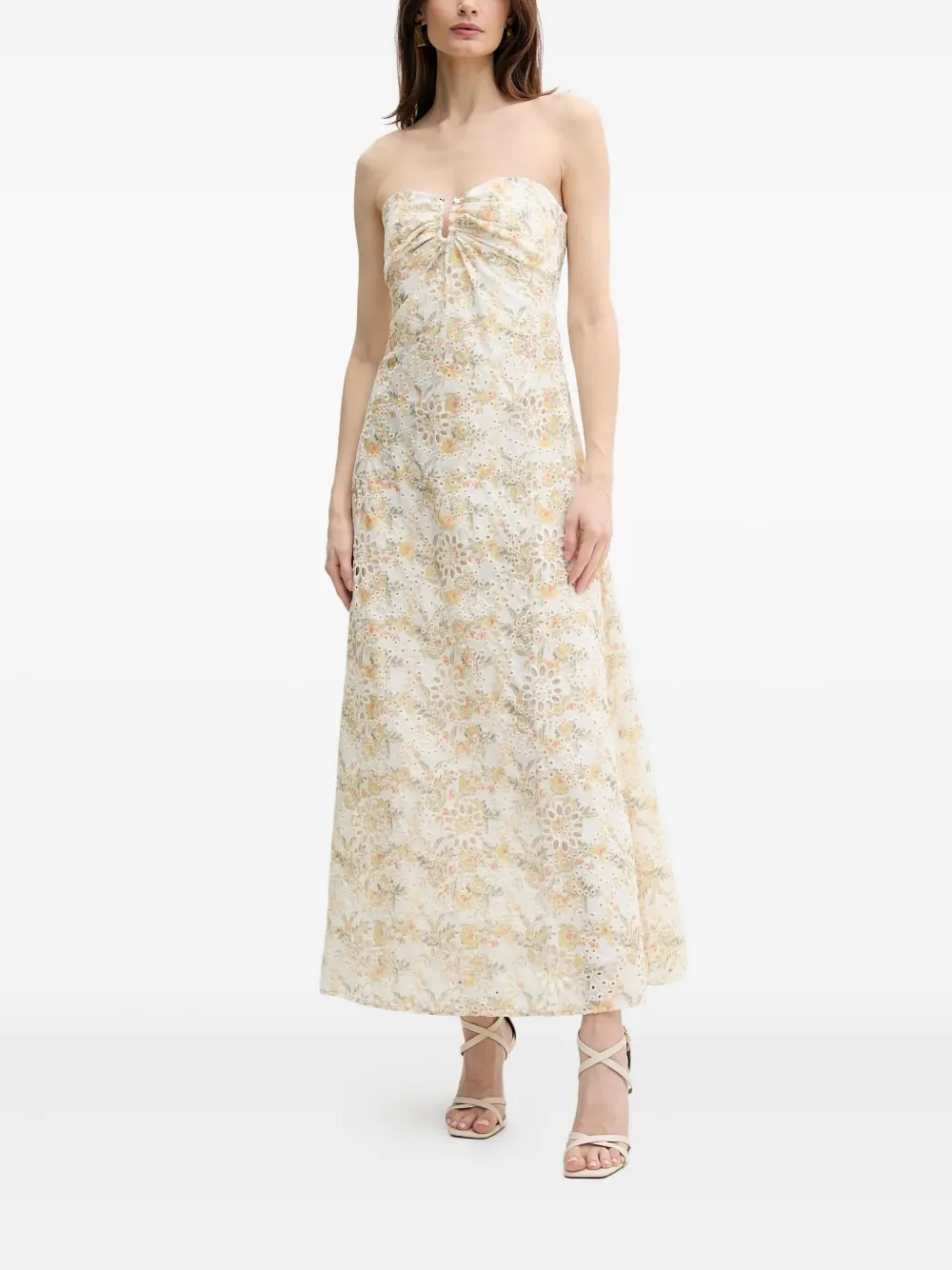 

Макси-платье с цветочной вышивкой и люверсами Bardot, нейтральный