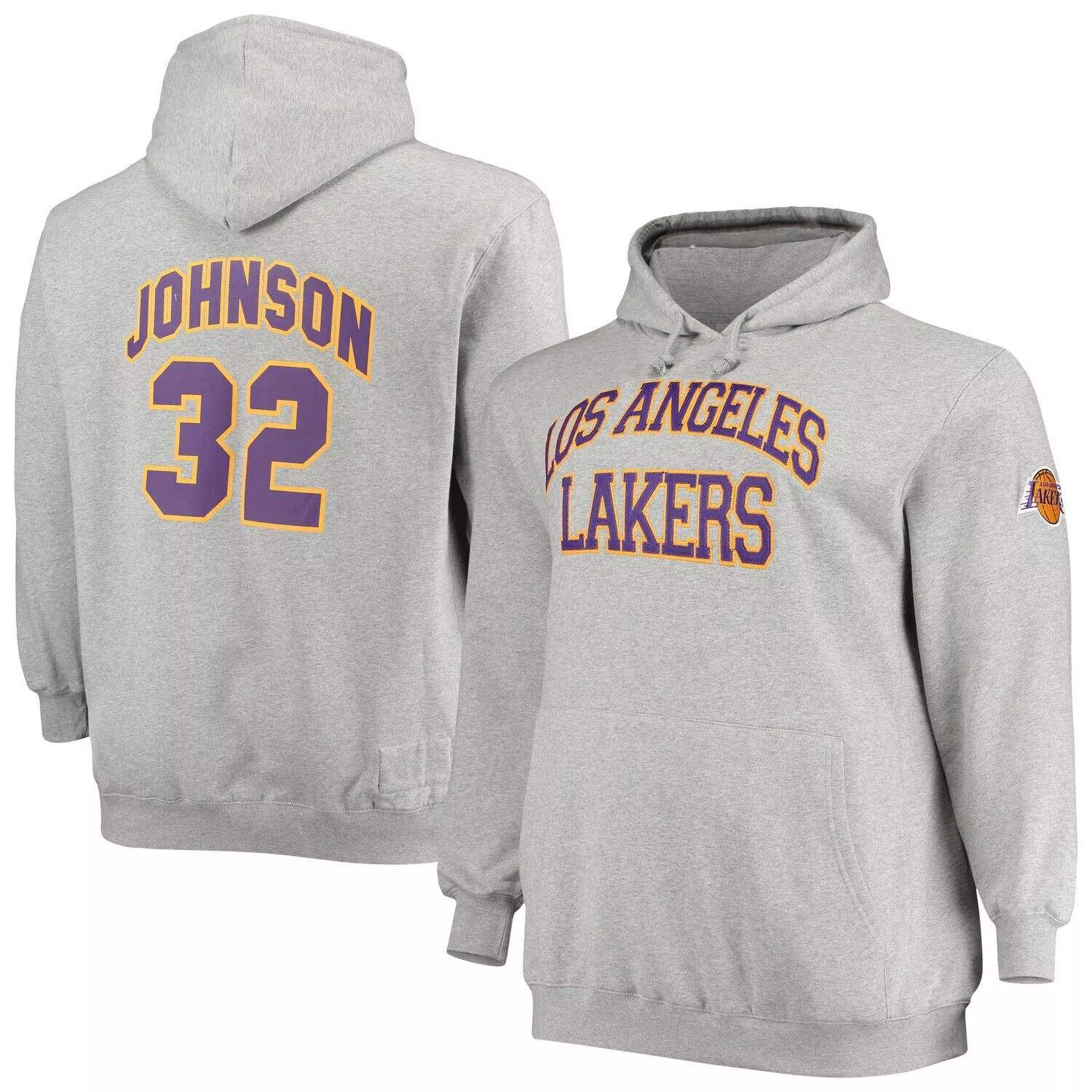 

Мужская толстовка с капюшоном Mitchell & Ness Magic Johnson Heathered Grey Los Angeles Lakers Big & Tall Name & Number