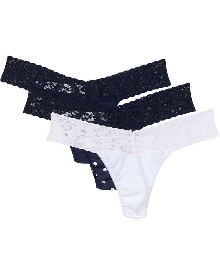 

Стринги Hanky Panky Cotton Low Rise Thong 3-pack, цвет Navy/Full Circle/White