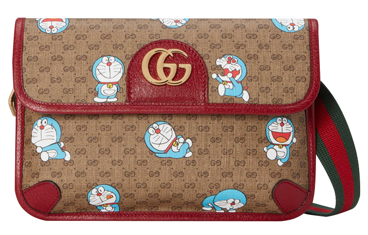 

Совместная коллекция Doraemon: холщовая поясная сумка с кожаным ремнём унисекс бежевый/эбеновый/вишнёво-красный GUCCI