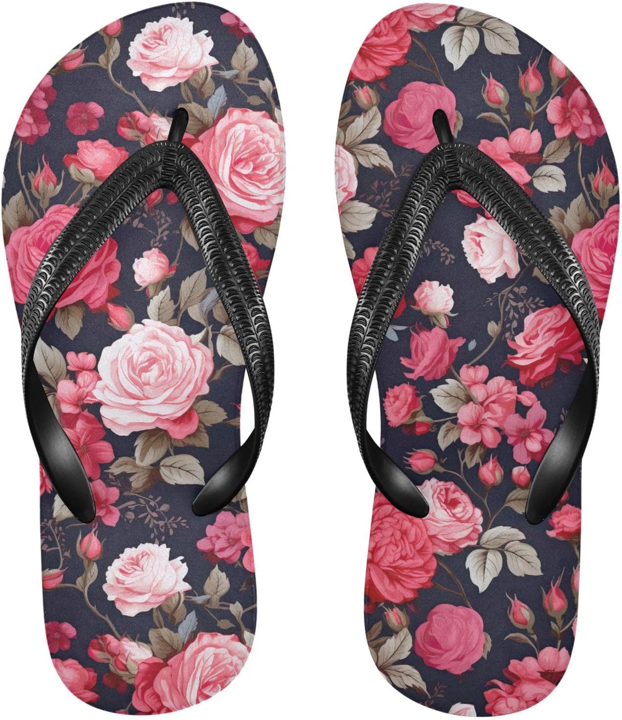 

Вьетнамки с винтажными розовыми розами, пляжные шлепанцы, резиновые нескользящие летние тапочки, обувь для женщин и мужчин для прогулок Sinestour