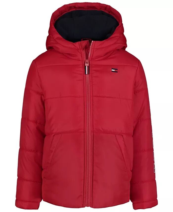 

Пуховик Hilfiger с рукавами и рисунком для мальчиков для малышей Tommy Hilfiger, розовый