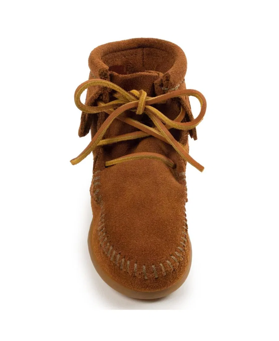 Детские замшевые ботинки-трамплины на шнуровке для девочек Minnetonka, коричневый — фото 4