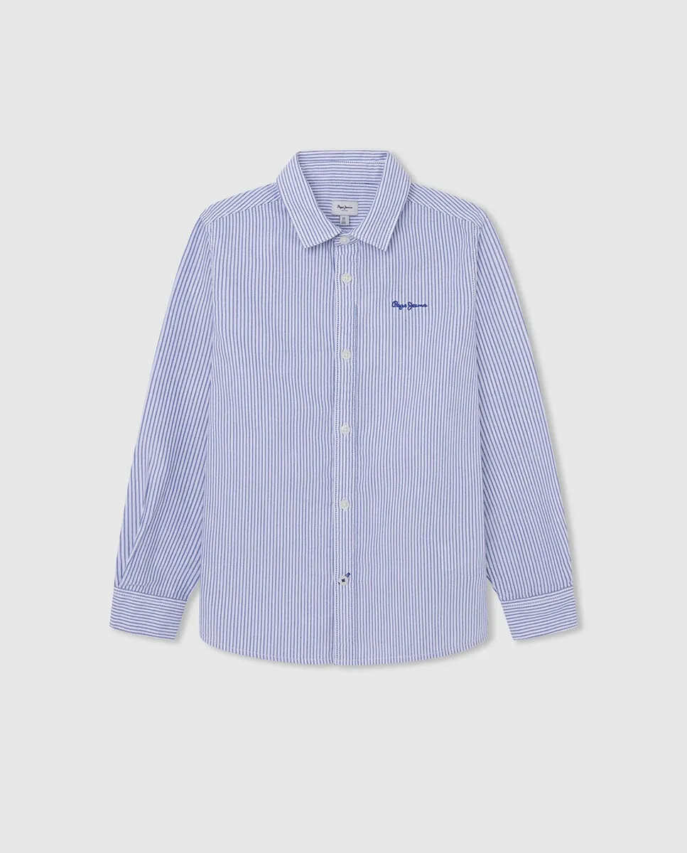 

Оксфордская рубашка в полоску с логотипом для мальчиков Pepe Jeans, индиго/синий