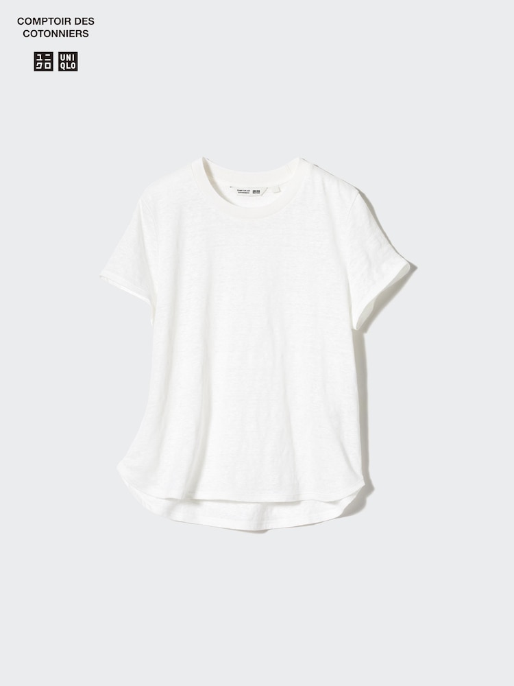 

Льняная футболка с круглым вырезом Uniqlo, цвет 01 белый