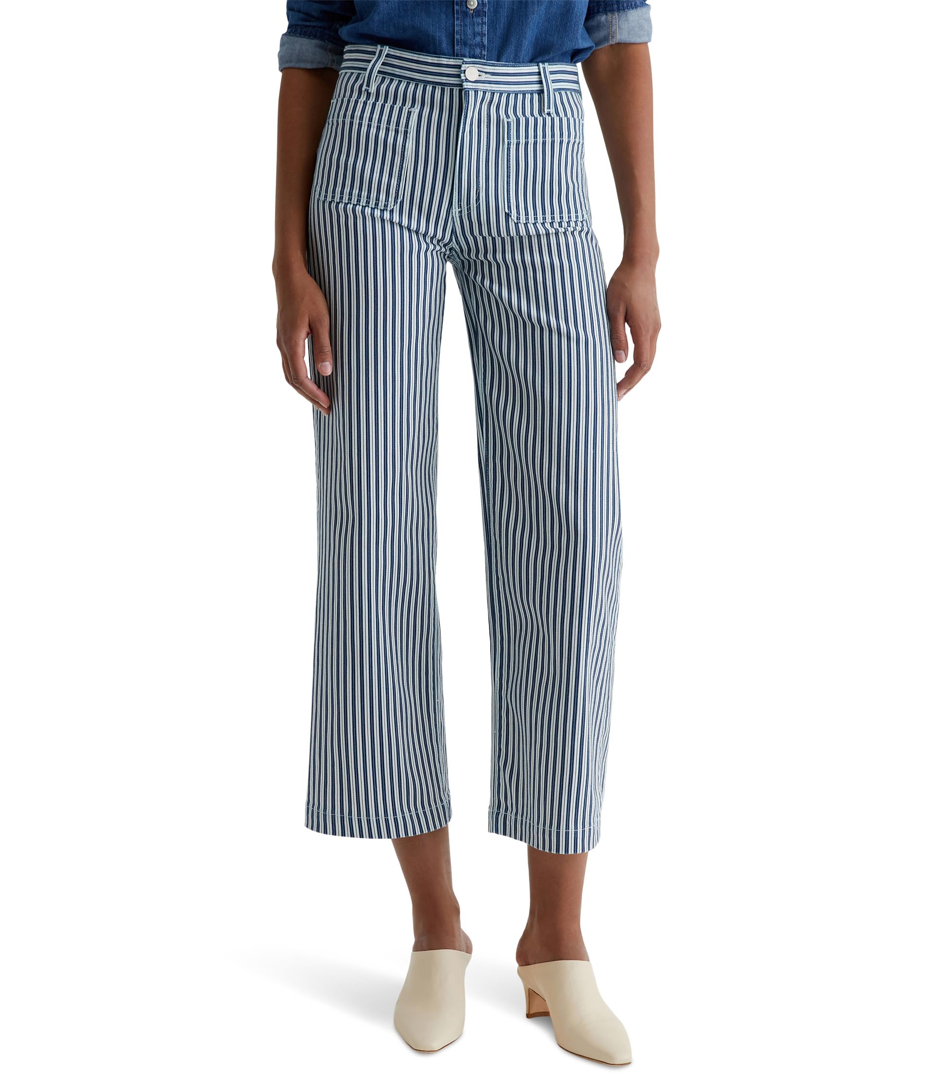 

Брюки AG Jeans Kassie Mid Rise Wide Leg Crop, Nordic Stripe Indigo Multi