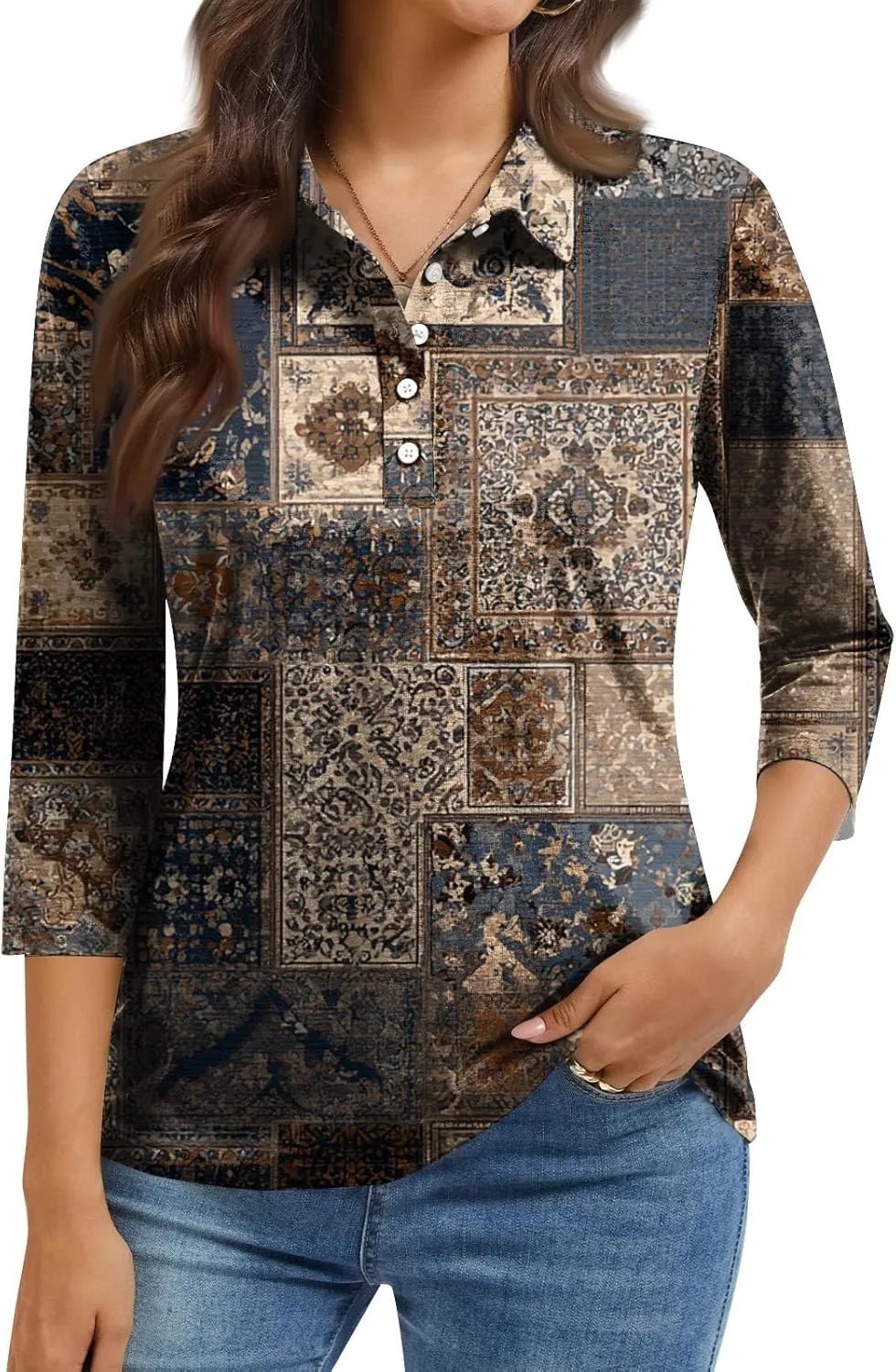 

Женская футболка с принтом 3/4 рукава Casual Loose Plus Size