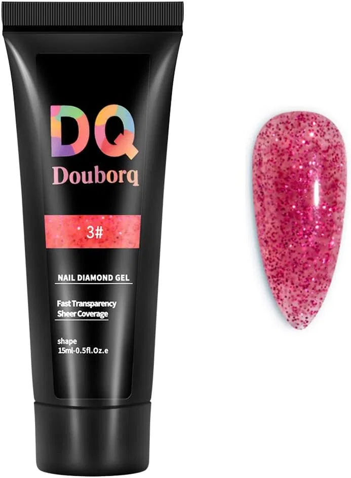 Гель для наращивания ногтей Anself Builder Poly Nail Gel Glitter Ikasus, Fine Glitter Rose Red