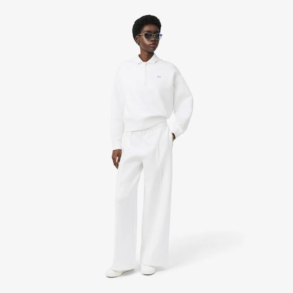 Брюки спортивные Lacoste женские широкие, двухсторонний материал, белые