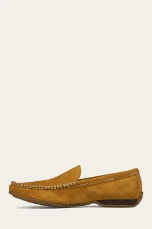 Мужские лоферы Frye Lewis Venetian, ручной работы из винтажной кожи pull-up с мокасиновой конструкцией, полной резиновой подошвой и модифицированным каблуком, золотой — фото 3
