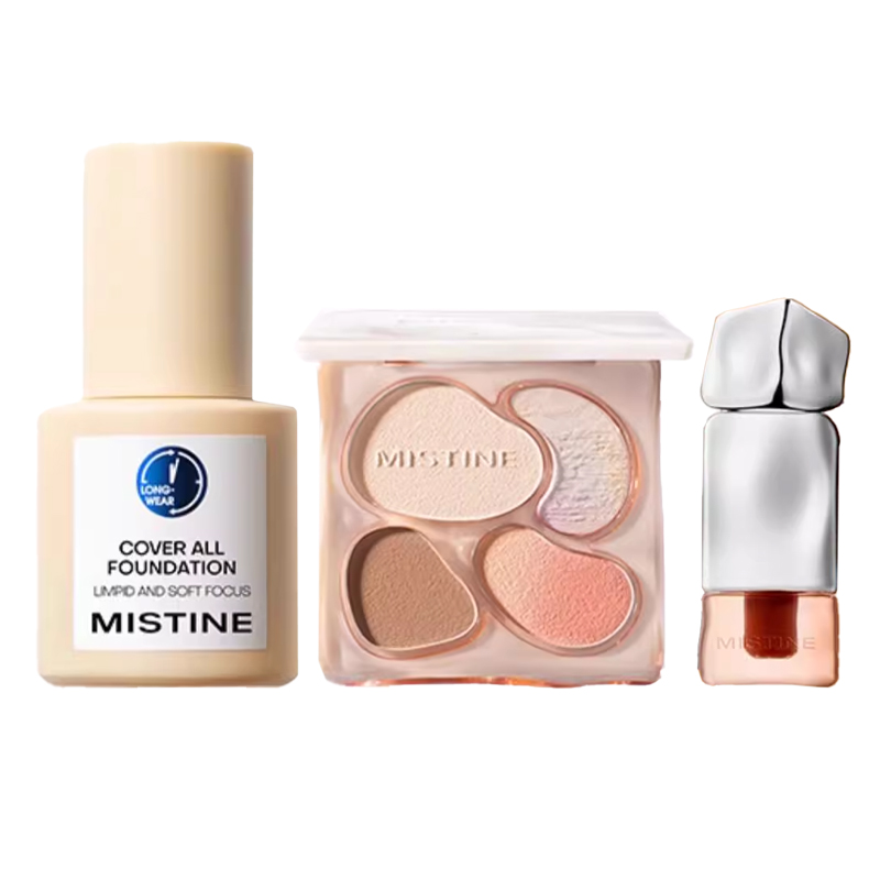 

Mistine Набор косметики Blue Shield: жидкий тональный крем, помада для губ, велюровые текстуры, естественное осветление тона кожи, 30г+12г+2,8г