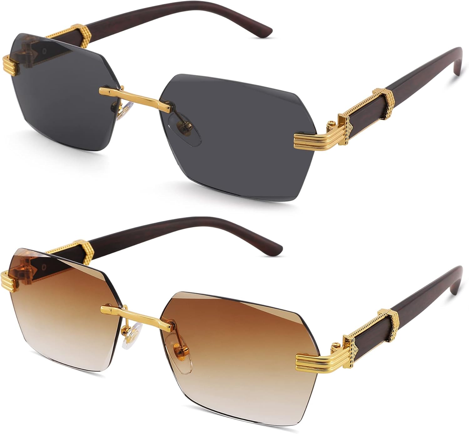 

Солнцезащитные очки Hycredi без оправы, прямоугольной формы, для мужчин и женщин, в стиле ретро, ​​без оправы, квадратной формы, солнцезащитные очки в стиле Y2k, тонированные очки, B3 * 2 Pack (Gray + Brown)