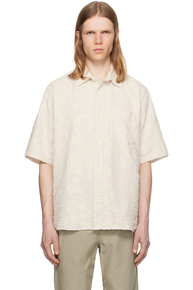 

Оверсайз рубашка с фигурным краем с коротким рукавом Norse Projects, экрю