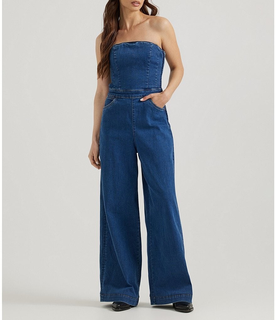 

Джинсовый комбинезон без рукавов Wrangler Corset с широкими штанинами, синий