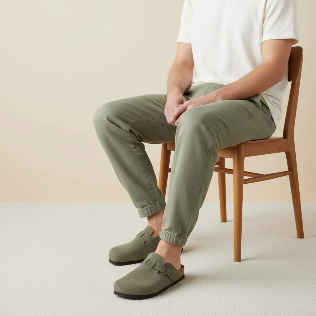 Мужские сабо CUSHIONAIRE Haze из настоящей замши - удобные слипоны с регулируемой пряжкой, оливковый