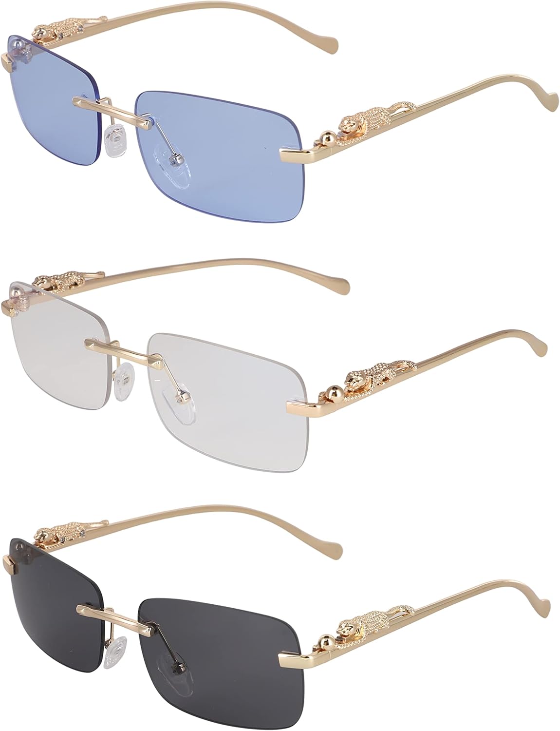 

Безупречные солнцезащитные очки большого размера без оправы для женщин и мужчин. Прямоугольные модные очки без оправы (3 шт.: синий - прозрачный - черный) FLAWLESS EYEWEAR, 3 Pack: Blue - Clear - Black