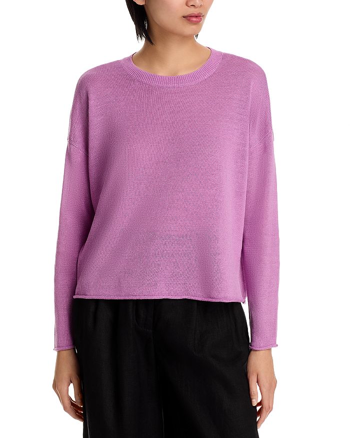 

Льняной хлопковый свитер с круглым вырезом Cord Eileen Fisher, фиолетовый