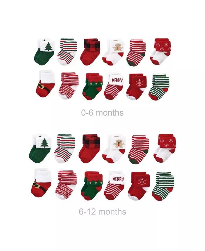 

Хлопковые махровые носки унисекс для маленьких мальчиков Baby Grow with Me, 12 дней Рождества, 0–6 и 6–12 месяцев Hudson Baby, красный