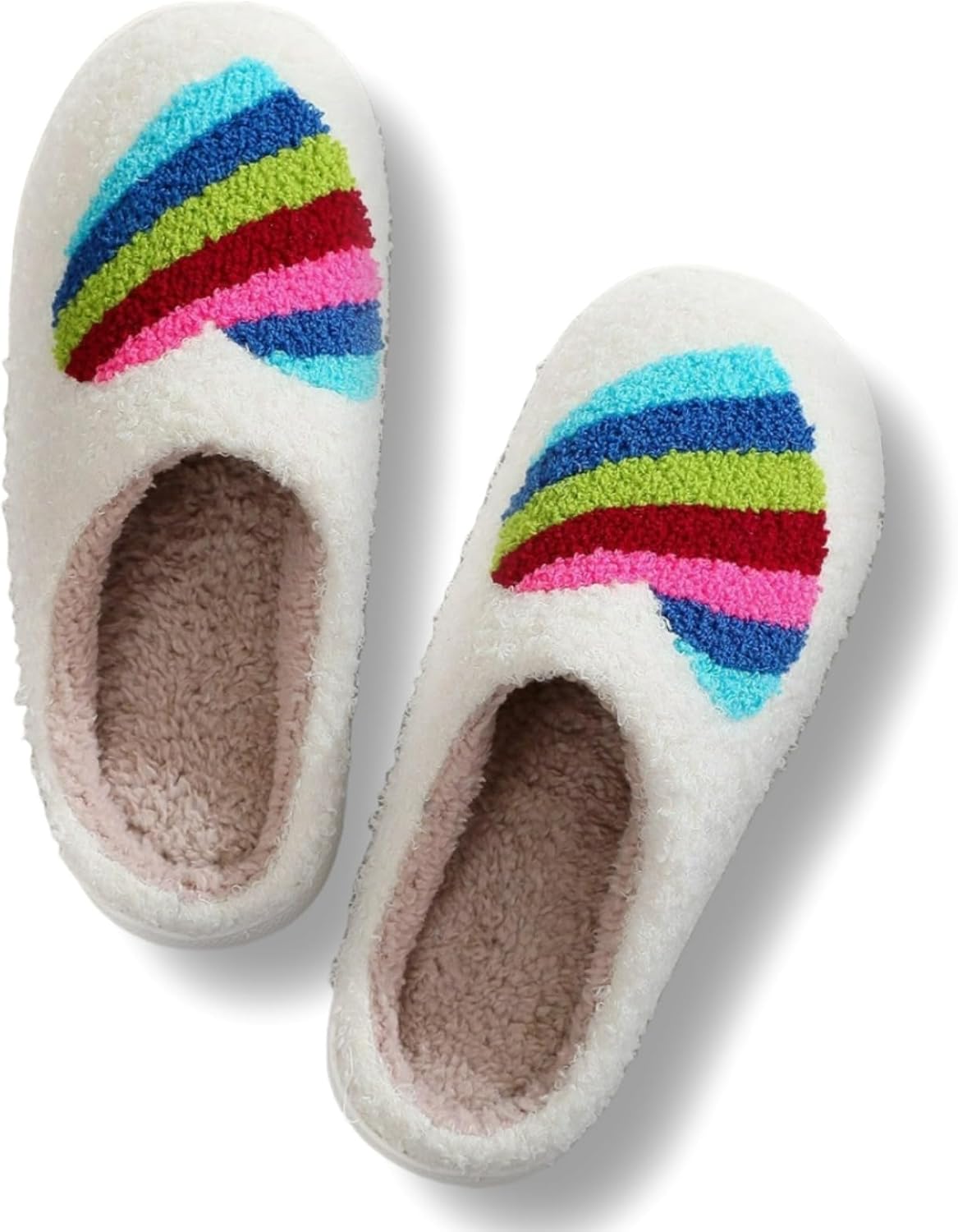 

Милые влюбленные тапочки Preppy для женщин и мужчин, радужные, пушистые, с сердечками, мягкие, уютные, для дома и улицы, теплые, с нескользящей подошвой Elirar, белый