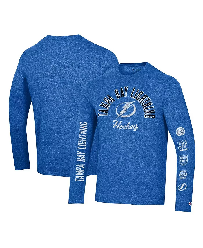 

Мужская футболка с длинным рукавом Heather Blue Distressed Tampa Bay Lightning Multi-Logo Tri-Blend Champion