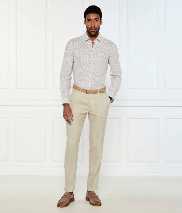 Льняная рубашка Slim fit Calvin Klein, хаки — фото 2