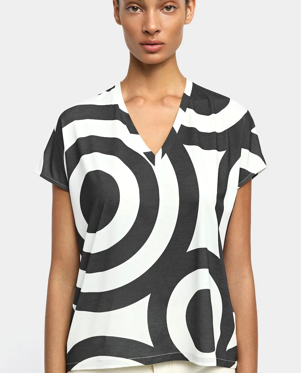 

Женская футболка с короткими рукавами, V-образным вырезом и геометрическим принтом Parfois, белый/черный