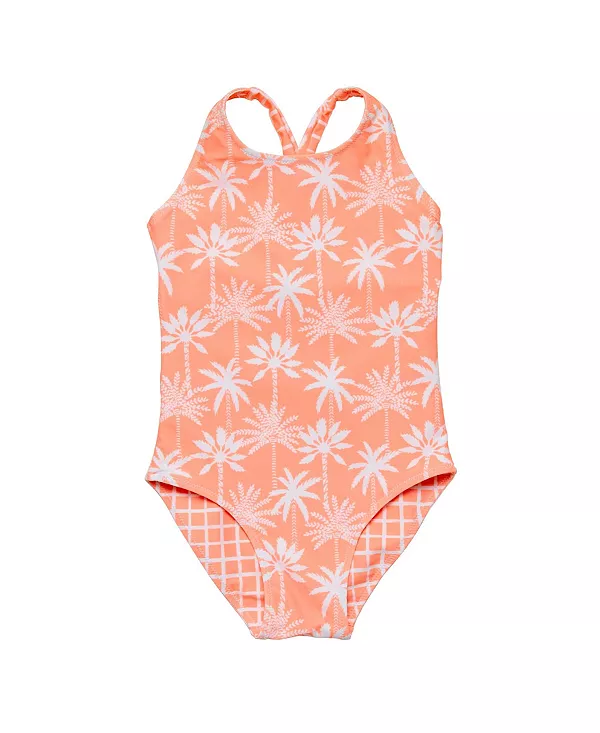 

Детский купальник Cali Palms с перекрестной спинкой и принтом "калифорнийские пальмы" - для малышек и девочек постарше. Snapper Rock, оранжевый