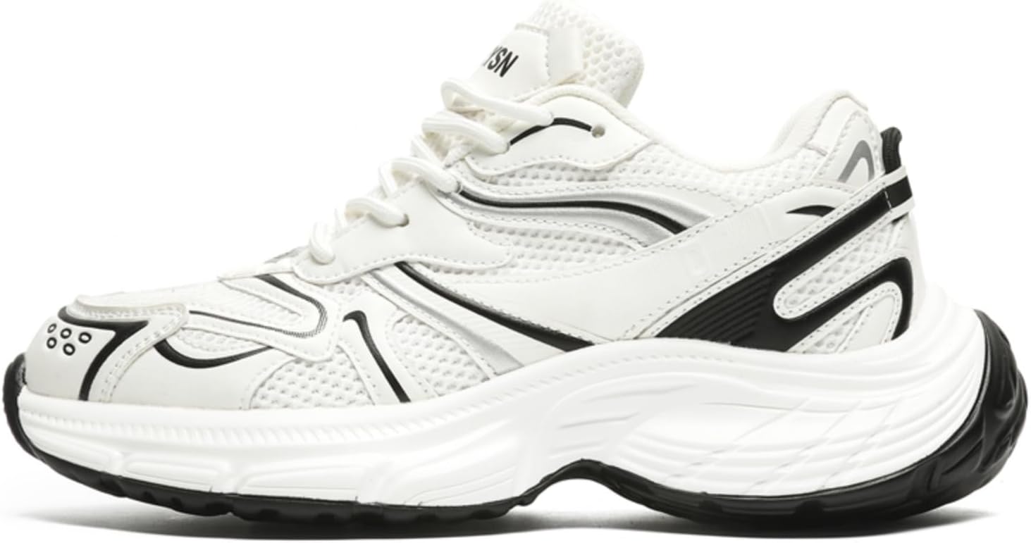 

Мужские дышащие кроссовки на массивной подошве с шнуровкой, удобные ретро кроссовки с нескользящей подошвой, повседневные кроссовки с круглым носком для ходьбы и тенниса Netehadi, белый/черный