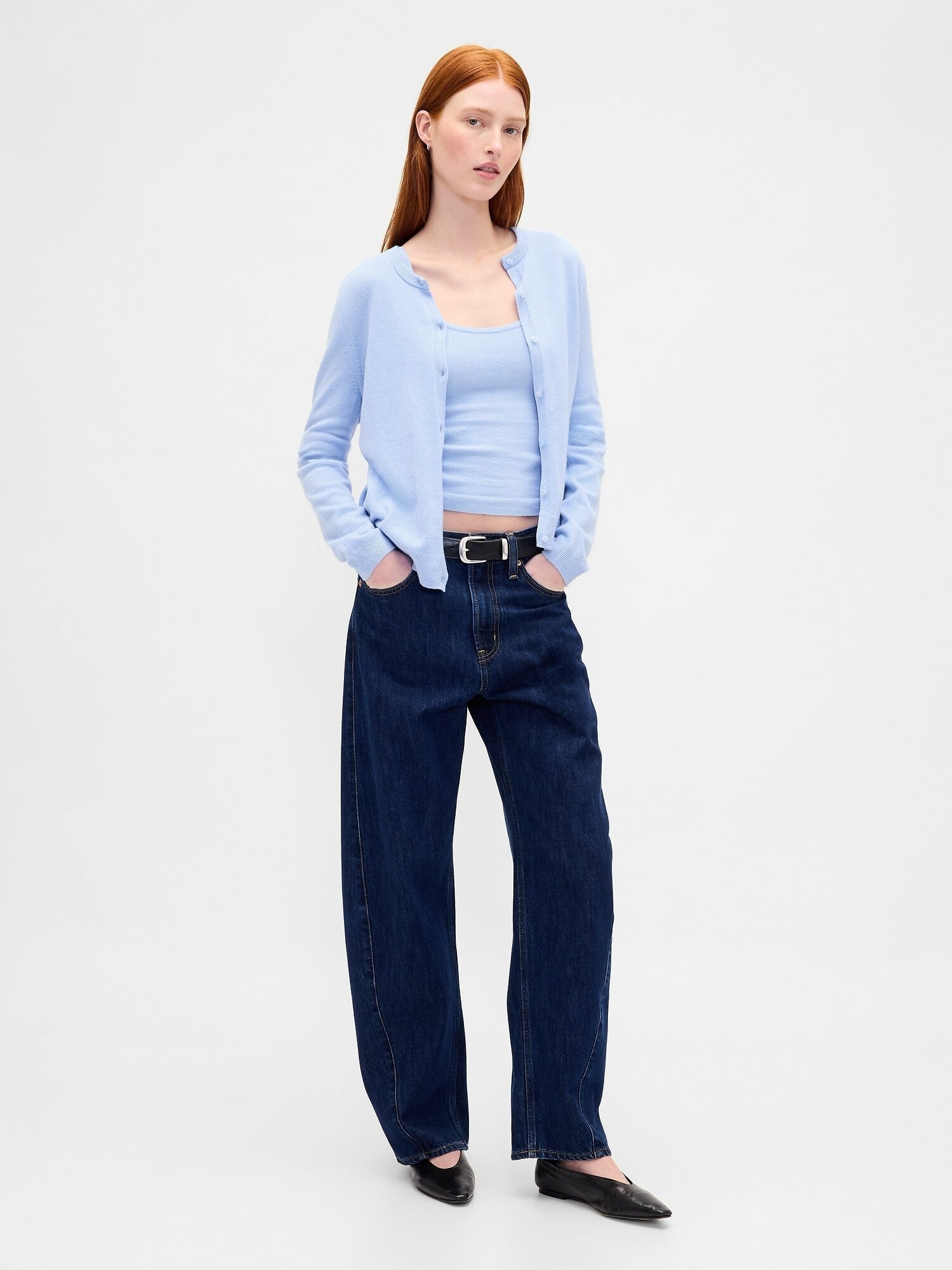 Укороченный топ (W)CashSoft из эластичного кашемира GAP, WIND_BLUE — фото 2