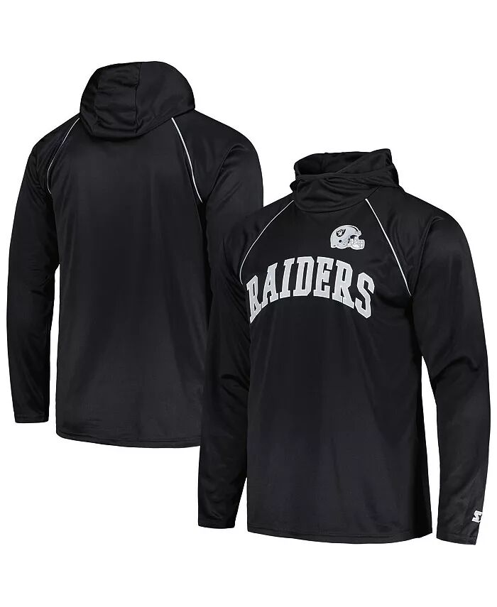 

Мужская черная состаренная футболка Las Vegas Raiders Gridiron Classics Throwback Raglan с длинным рукавом и капюшоном Starter