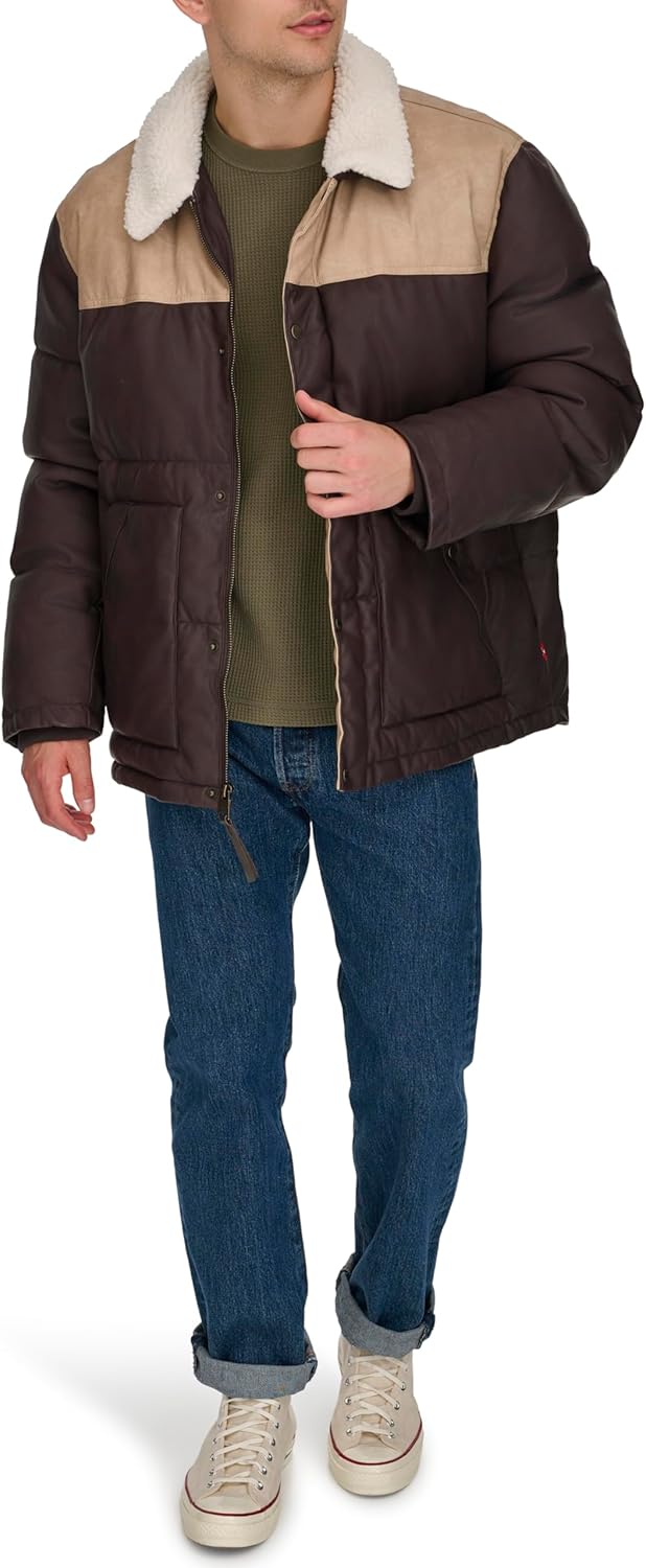 Мужская куртка Levi's Out West из смешанной ткани Levi's Men's Out West, Brown Faux Leather — фото 2