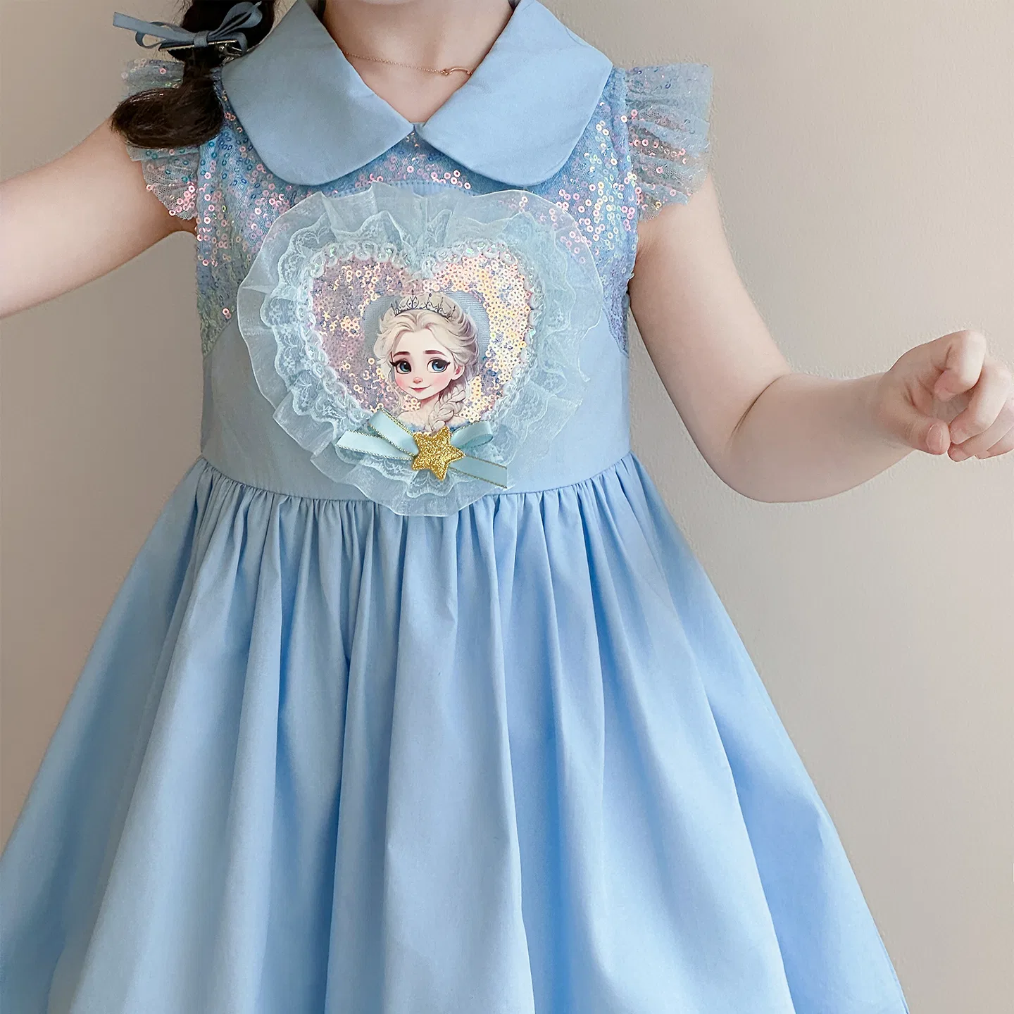 Платье детское с отложным воротником, тонкое, короткое Disney, Blue — фото 3