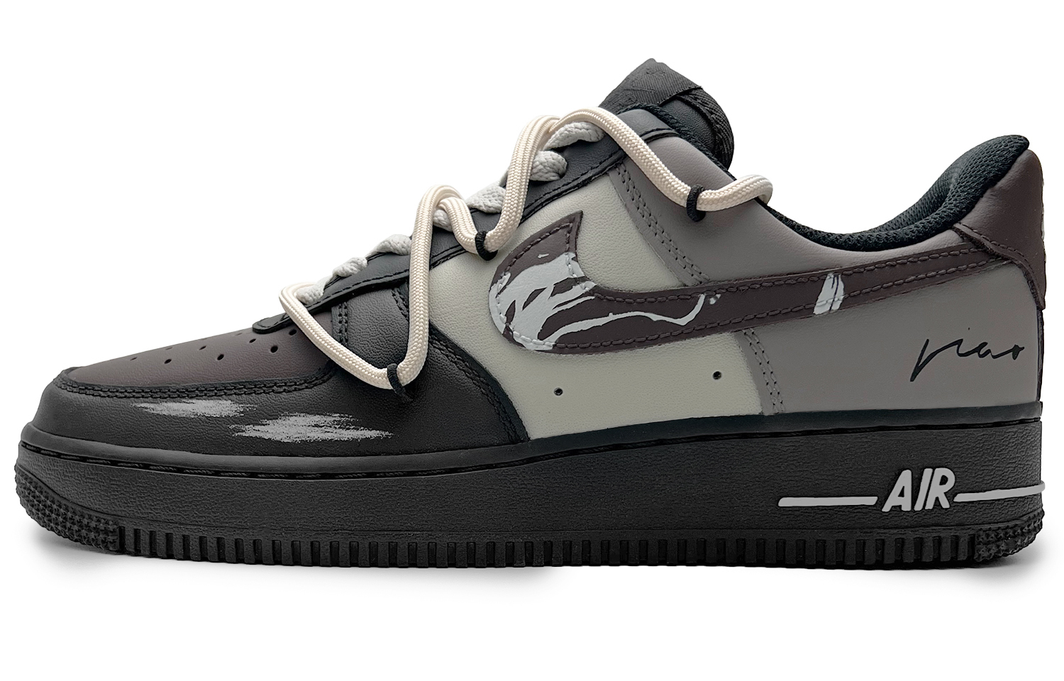 Nike Эйр Форс 1 Люкс Стритвир Антискользящие Износостойкие Лоу-топ Скейтборд Кроссовки Женские Чёрно-коричневые, цвет Black Brown