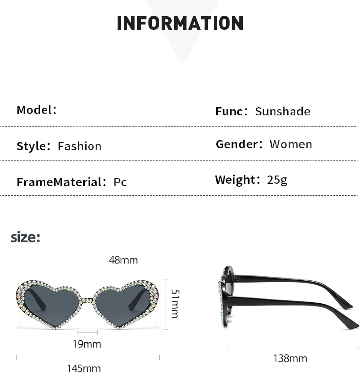 

Женские солнцезащитные очки в форме сердца с бриллиантами, роскошная оправа с блестящими стразами, маленькая, защита от УФ-излучения UV400 UATXTAU, Black-yellow