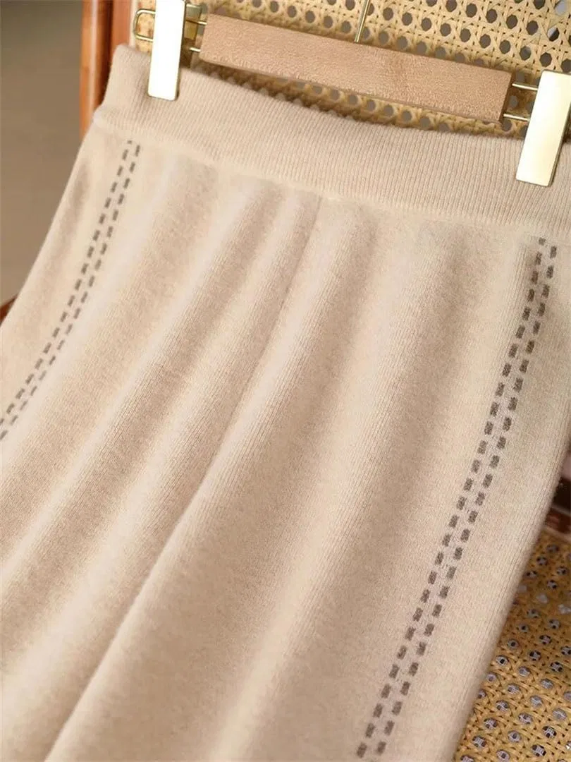 Шерстяные широкие брюки Women's 100 Percent Merino Wool, Beige — фото 3